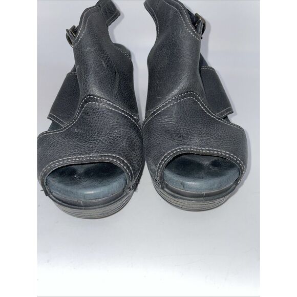 DANSKO Black Leather Buckle/Strap Wedge Shoes Sandals Women's Size 6.5-7 EU 37‎ - Picture 3 of 14